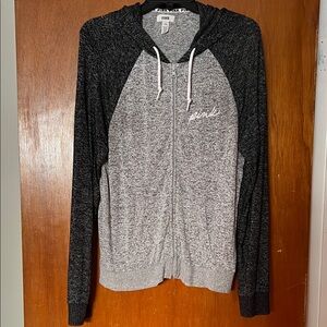 PINK Victoria's Secret Black and Gray Zip-Up Hoodie